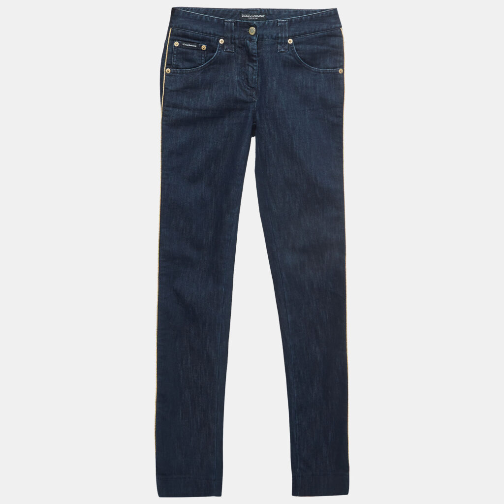 luxury-women-dolcegabbana-used-clothes-p931061-005 Dolce & Gabbana Navy Blue Side Stripe Denim Jeans S Waist 28''
