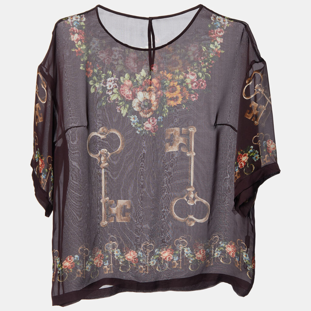 luxury-women-dolcegabbana-used-clothes-p955144-005 Dolce & Gabbana Deep Maroon Floral Key Print Silk Sheer Blouse S