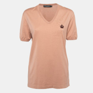 Dolce & Gabbana Orange Cotton Knit V-Neck T-Shirt L