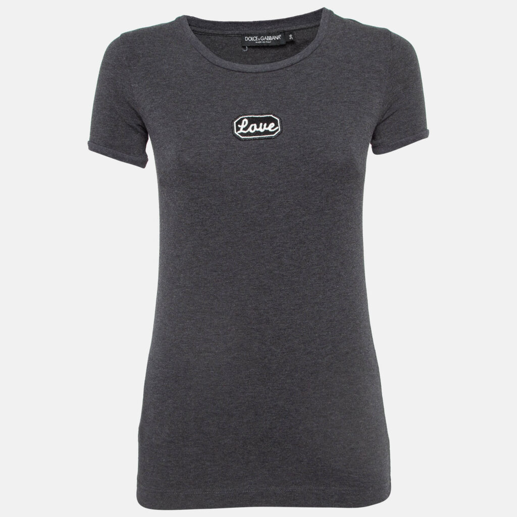 Dolce & Gabbana Grey Applique Cotton T-Shirt XS