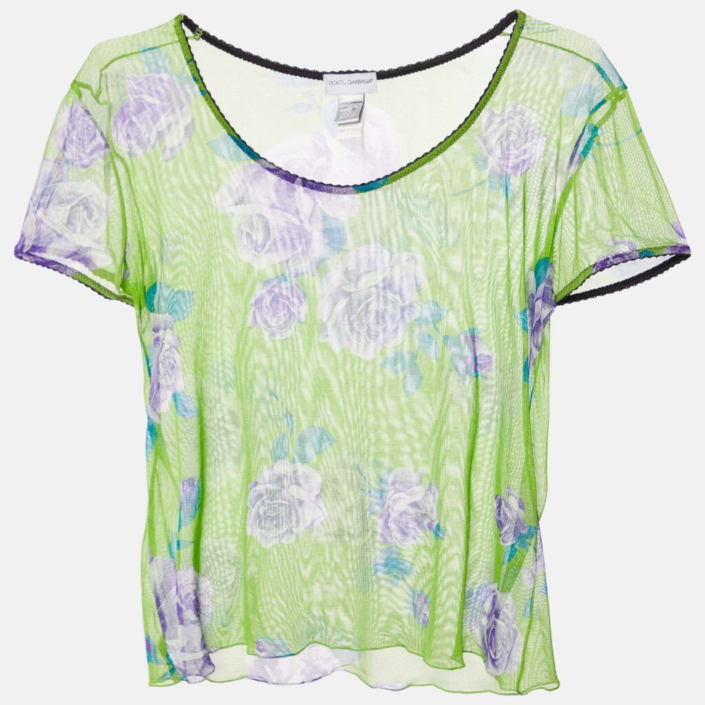 luxury-women-dolcegabbana-used-clothes-p981582-001 Dolce & Gabbana Intimo Green Floral Print Sheer Top S