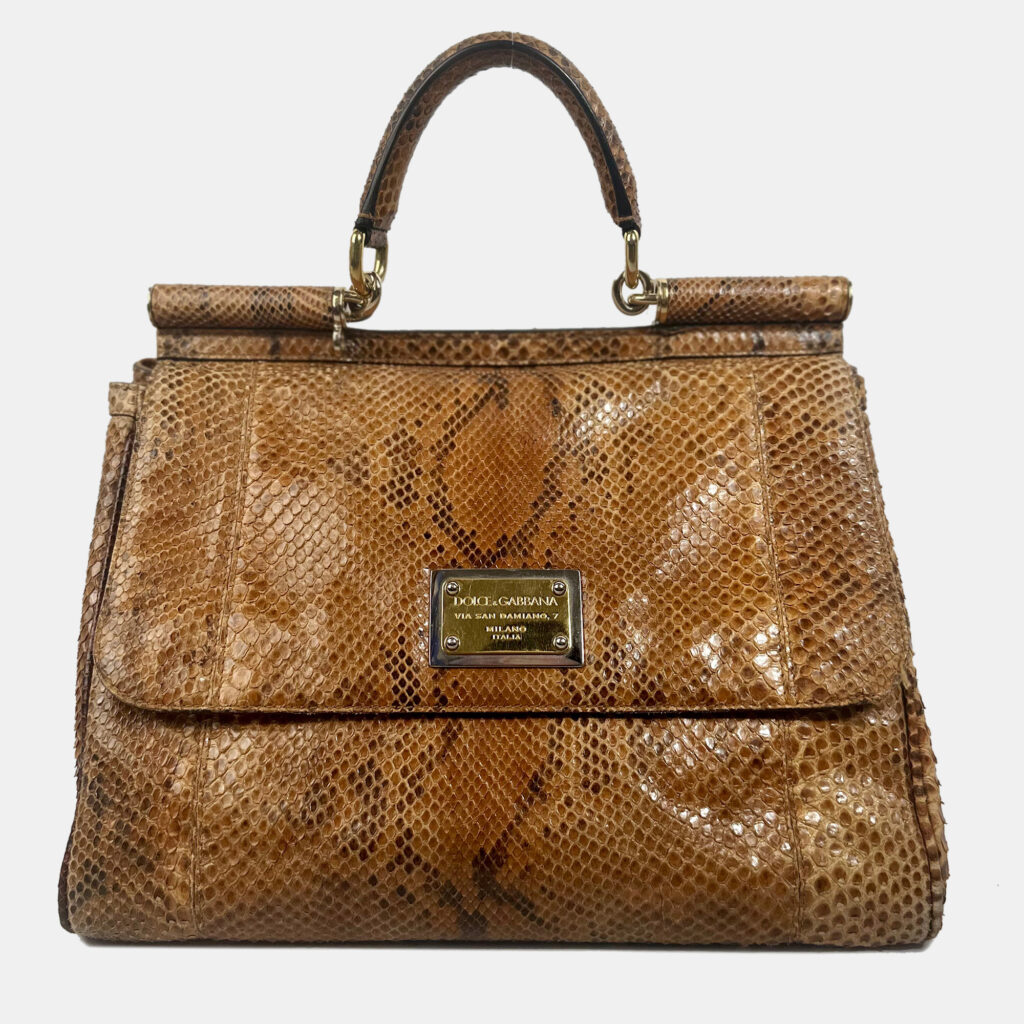 luxury-women-dolcegabbana-used-handbags-p1033116-004 Dolce & Gabbana Sicily Python Leather Handbag
