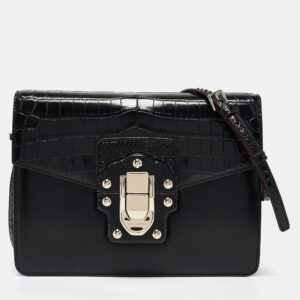 Dolce & Gabbana Black Crocodile Leather and Python Lucia Shoulder Bag