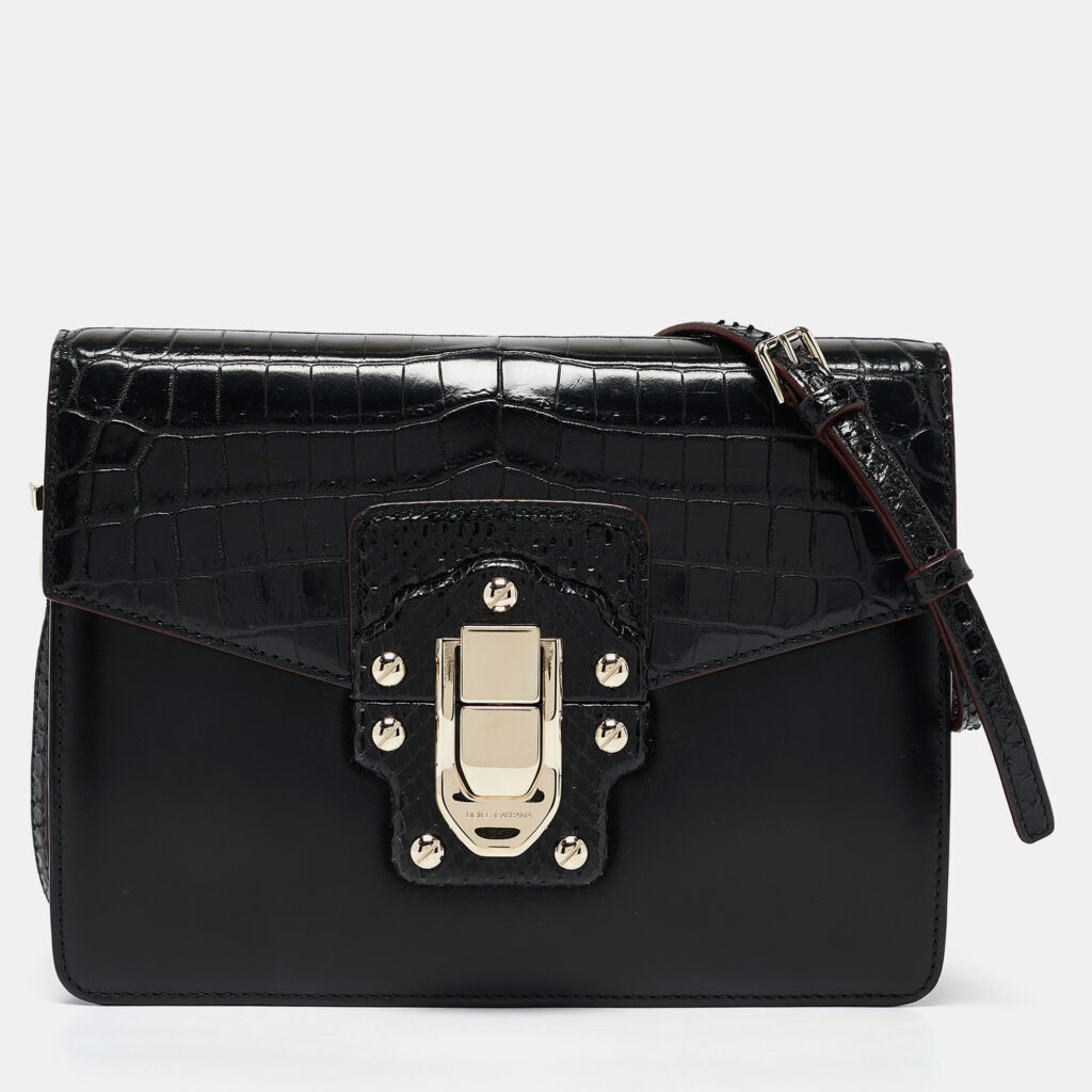 Dolce & Gabbana Black Crocodile Leather and Python Lucia Shoulder Bag