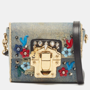 Dolce & Gabbana Blue Denim Mini Embellished Lucia Shoulder Bag