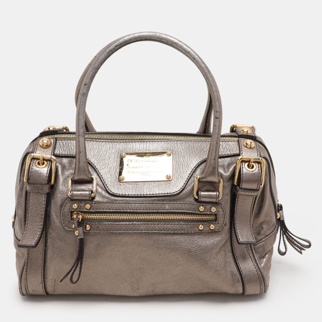 Dolce & Gabbana Metallic Grey Leather Miss Easy Way Satchel