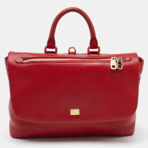 Dolce & Gabbana Red Leather Zipper Flap Top Handle Bag