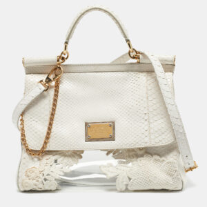 Dolce & Gabbana White Python and PVC Large Miss Sicily Top Handle Bag