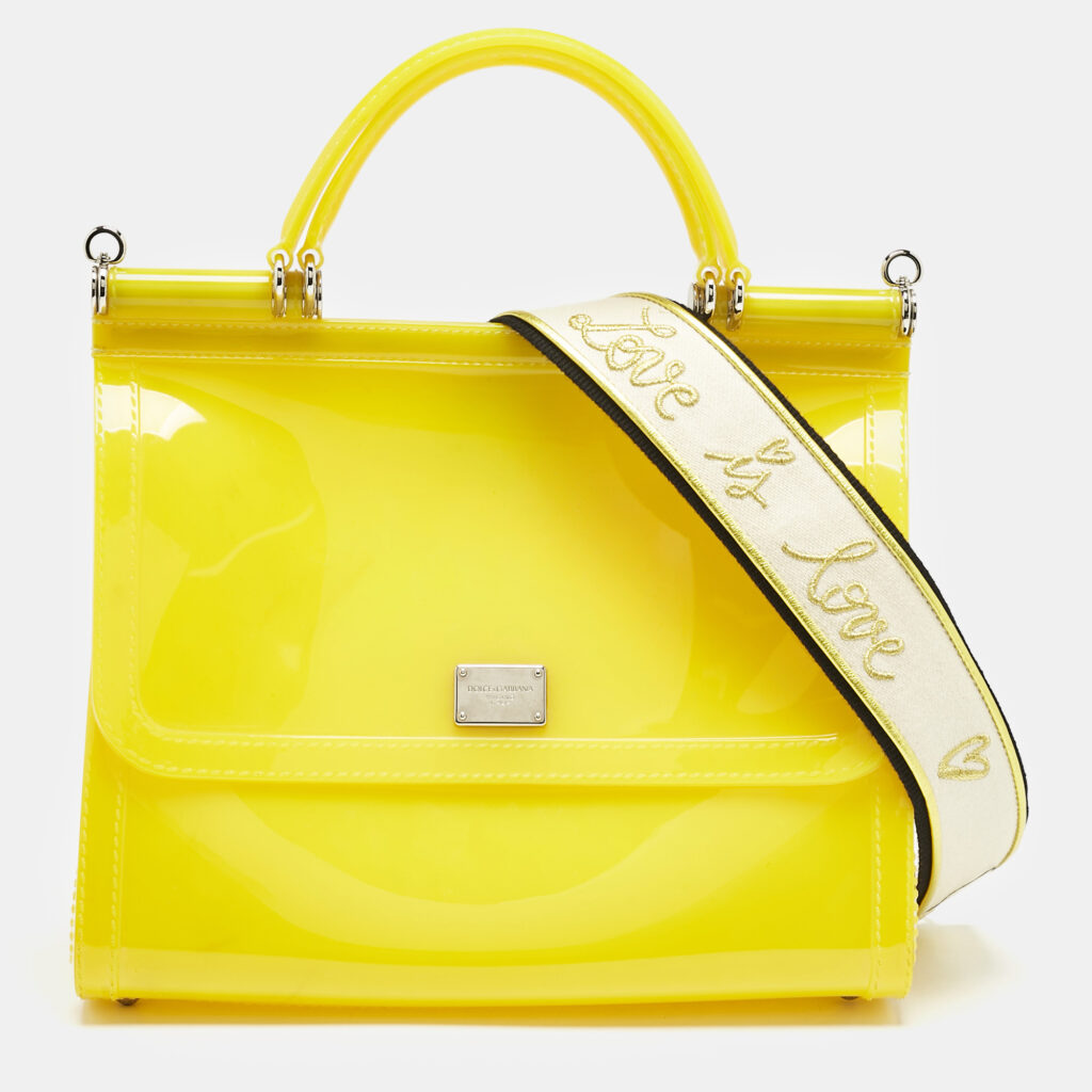 luxury-women-dolcegabbana-used-handbags-p1156485-009.jpg Dolce & Gabbana Yellow Rubber Miss Sicily Top Handle Bag