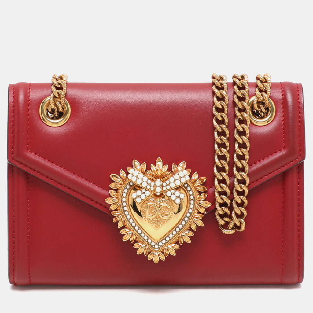 luxury-women-dolcegabbana-used-handbags-p1158369-014 Dolce & Gabbana Red Leather Devotion Wallet On Chain