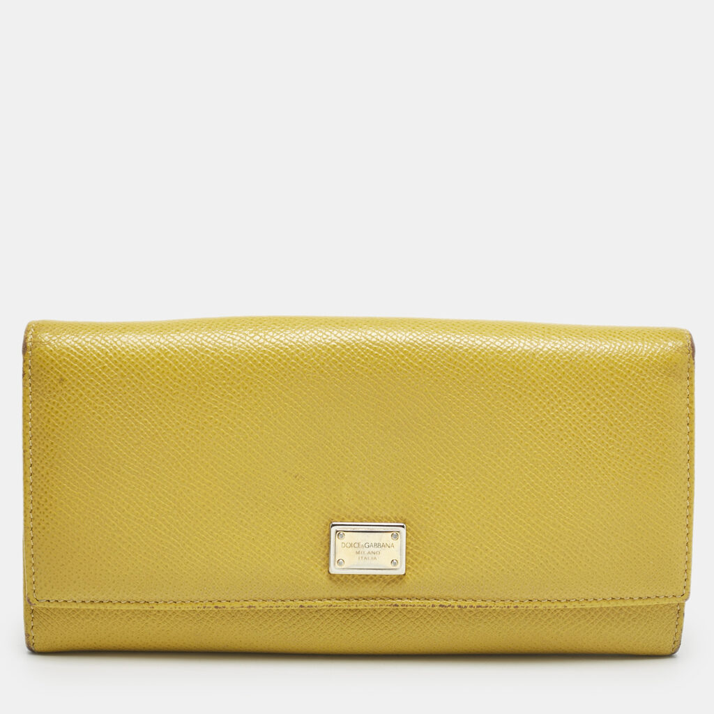 luxury-women-dolcegabbana-used-handbags-p1161310-001 Dolce & Gabbana Yellow Leather Flap Continental Wallet