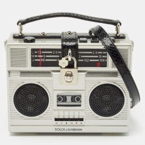 Dolce & Gabbana Grey/Black Acrylic and Snakeskin Trim Radio Boom Box Top Handle Bag