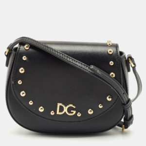 Dolce & Gabbana Bambino Black Leather Logo Studded Flap Crossbody Bag