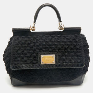 dolce & gabbana black crochet and snakeskin large miss sicily top handle bag