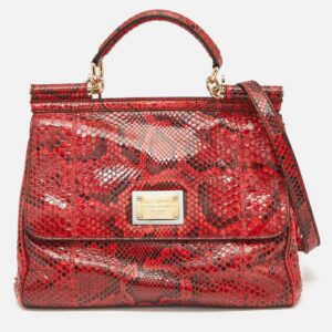 Dolce & Gabbana Red Python Large Miss Sicily Top Handle Bag