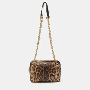 Dolce & Gabbana Brown Leopard Print Coated Canvas Chain Shoulder Bag