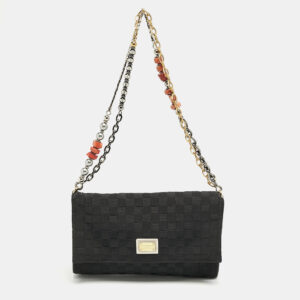 Dolce & Gabbana Black Woven Fabric and Suede Miss Charles Shoulder Bag