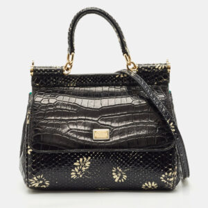 Dolce & Gabbana Black Crocodile & Python Small Miss Sicily Top Handle Bag