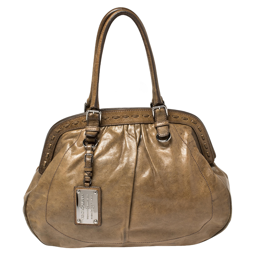 Dolce & Gabbana Brown Leather Miss Romantique Frame Satchel