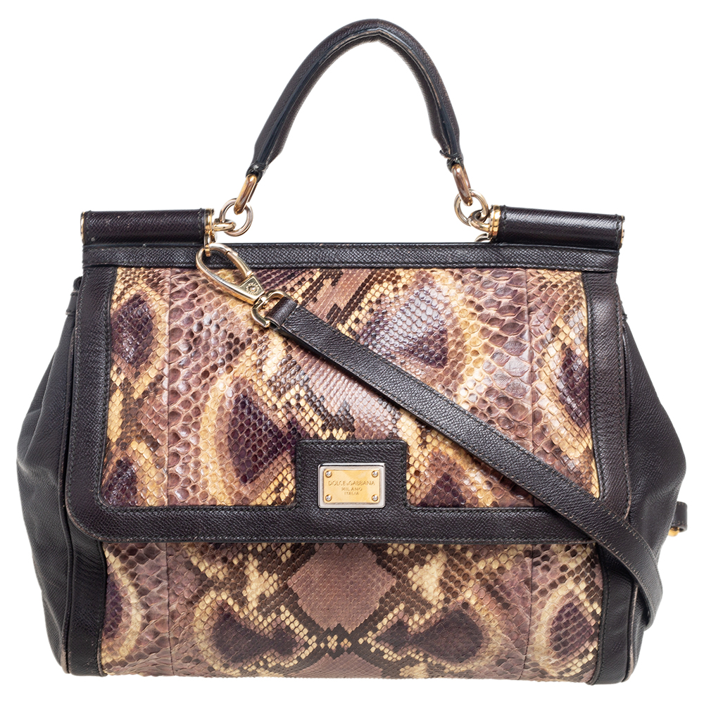 luxury-women-dolcegabbana-used-handbags-p527143-005-2 Dolce & Gabbana Multicolor Python and Leather Large Miss Sicily Top Handle Bag