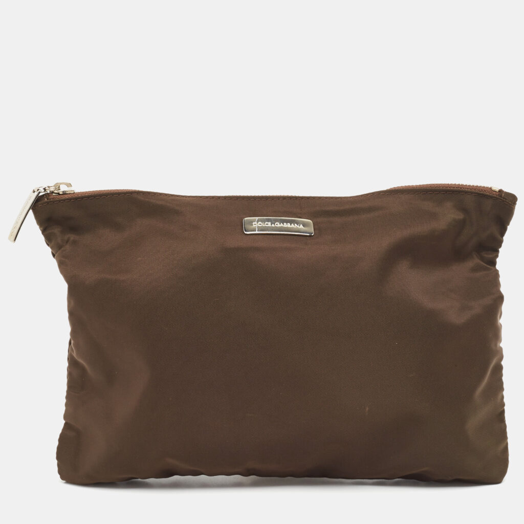 luxury-women-dolcegabbana-used-handbags-p891686-004 Dolce & Gabbana Brown Nylon Zip Slim Pouch
