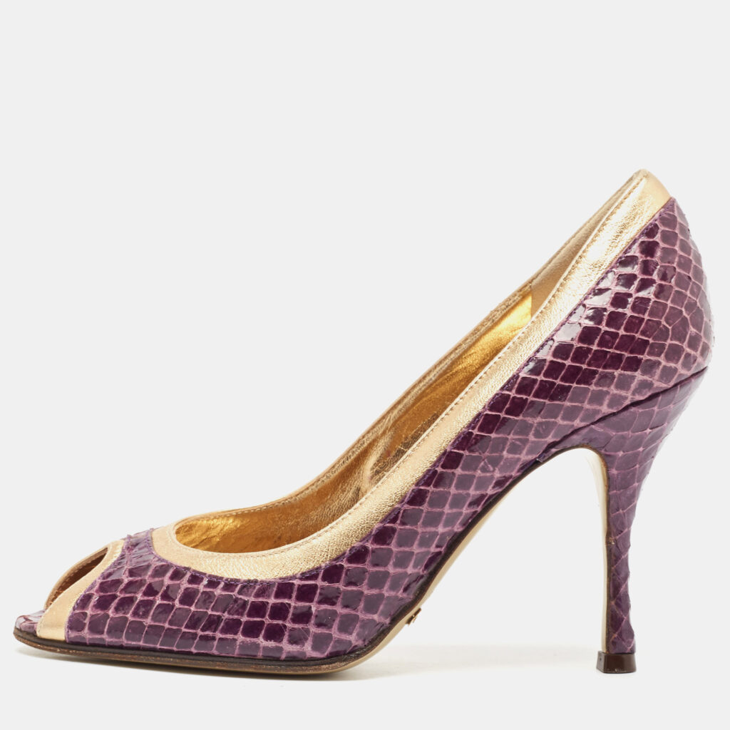 luxury-women-dolcegabbana-used-shoes-p1073908-001 Dolce & Gabbana Purple Leather and Python Leather Peep Toe Pumps Size 35