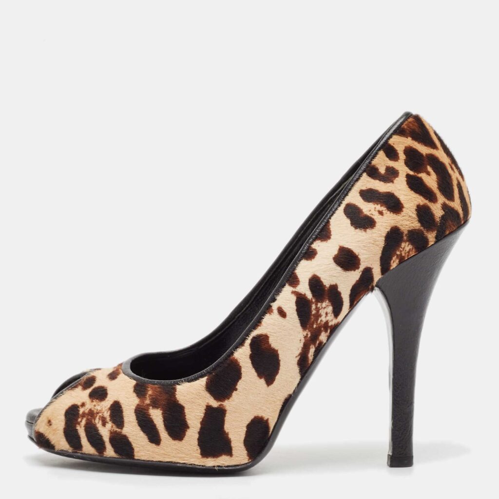 luxury-women-dolcegabbana-used-shoes-p1080630-003 Dolce & Gabbana Brown/Beige Calf Hair and Suede Peep Toe Pumps Size 38.5