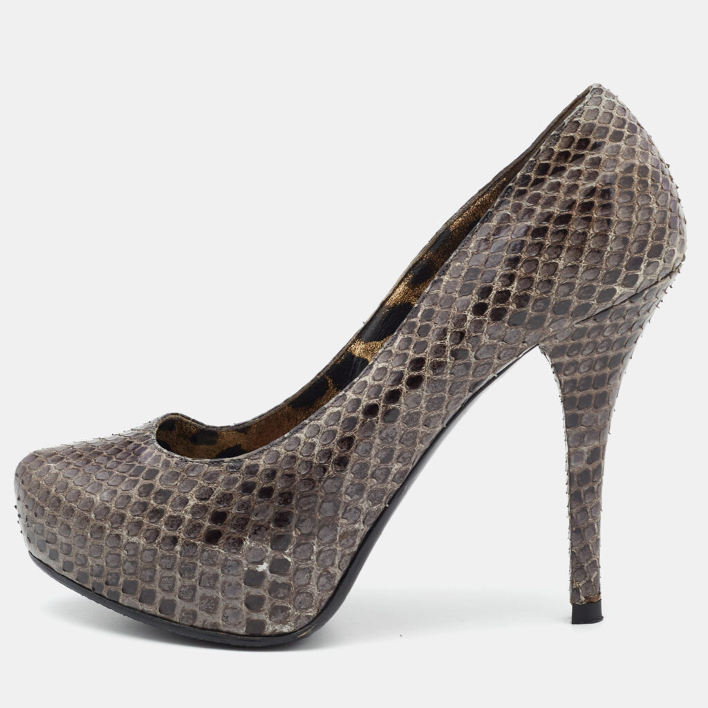 luxury-women-dolcegabbana-used-shoes-p1101294-001 Dolce & Gabbana Grey Python Leather Platform Pumps Size 37