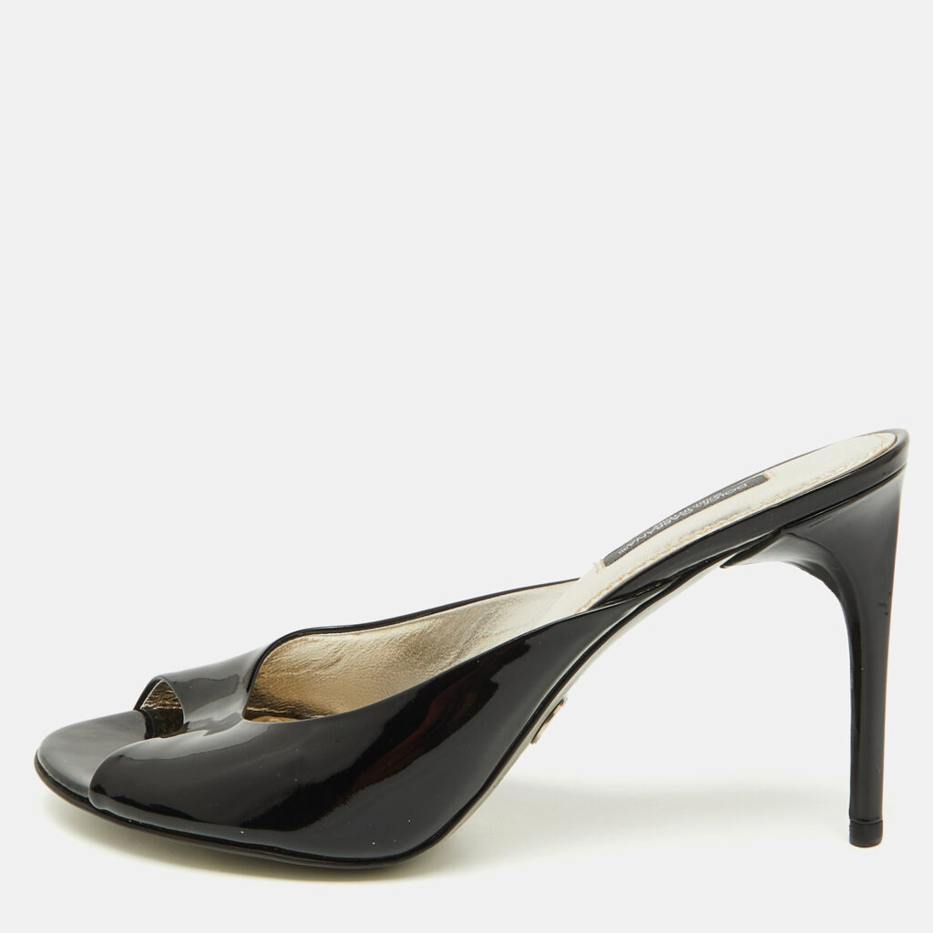 luxury-women-dolcegabbana-used-shoes-p1105270-003 Dolce & Gabbana Black Patent Leather Slide Sandals Size 38.5