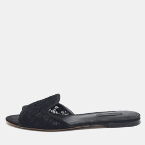 Dolce & Gabbana Black Lace and Mesh Flat Slides Size 36.5