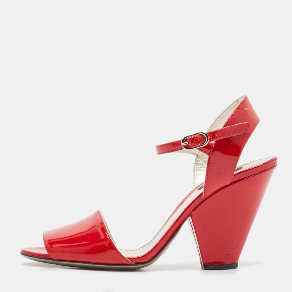 luxury-women-dolcegabbana-used-shoes-p1109788-003 Dolce & Gabbana Red Patent Leather Block Heel Ankle Strap Sandals Size 39