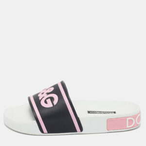 Dolce & Gabbana Black/Pink Rubber I Love Flat Slides Size 35