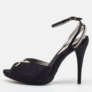 Dolce & Gabbana Black Suede Crystal Embellished Ankle Strap Sandals Size 40