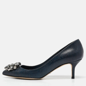 Dolce & Gabbana Navy Blue Lizard Embossed Leather Bellucci Pumps Size 36.5
