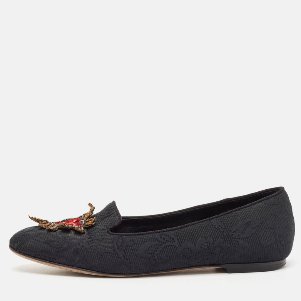 luxury-women-dolcegabbana-used-shoes-p1125070-010 Dolce & Gabbana Black Jacquard Smoking Slippers Size 36.5