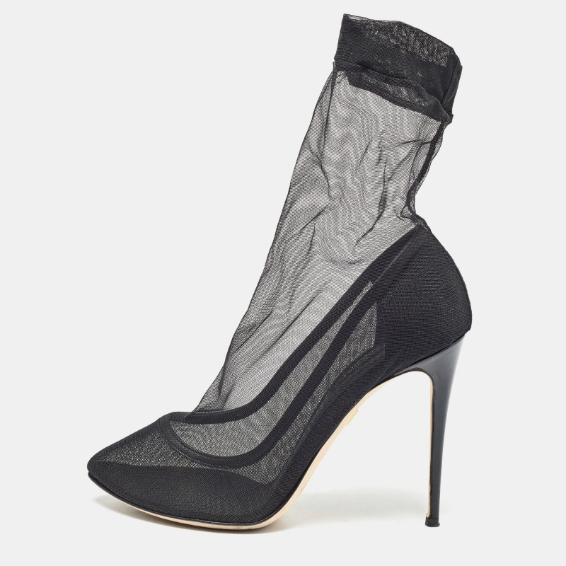 Dolce & Gabbana Black Tulle Fabric Ankle Booties Size 39
