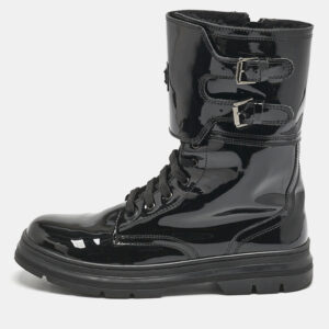 Dolce & Gabbana Black Patent Leather Combat Boots Size 38