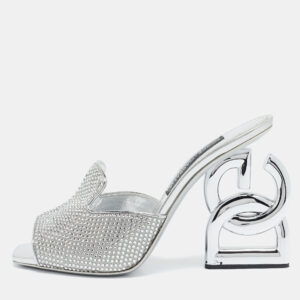 Dolce & Gabbana Silver Satin Crystal Embellished Keira Slide Sandals Size 41