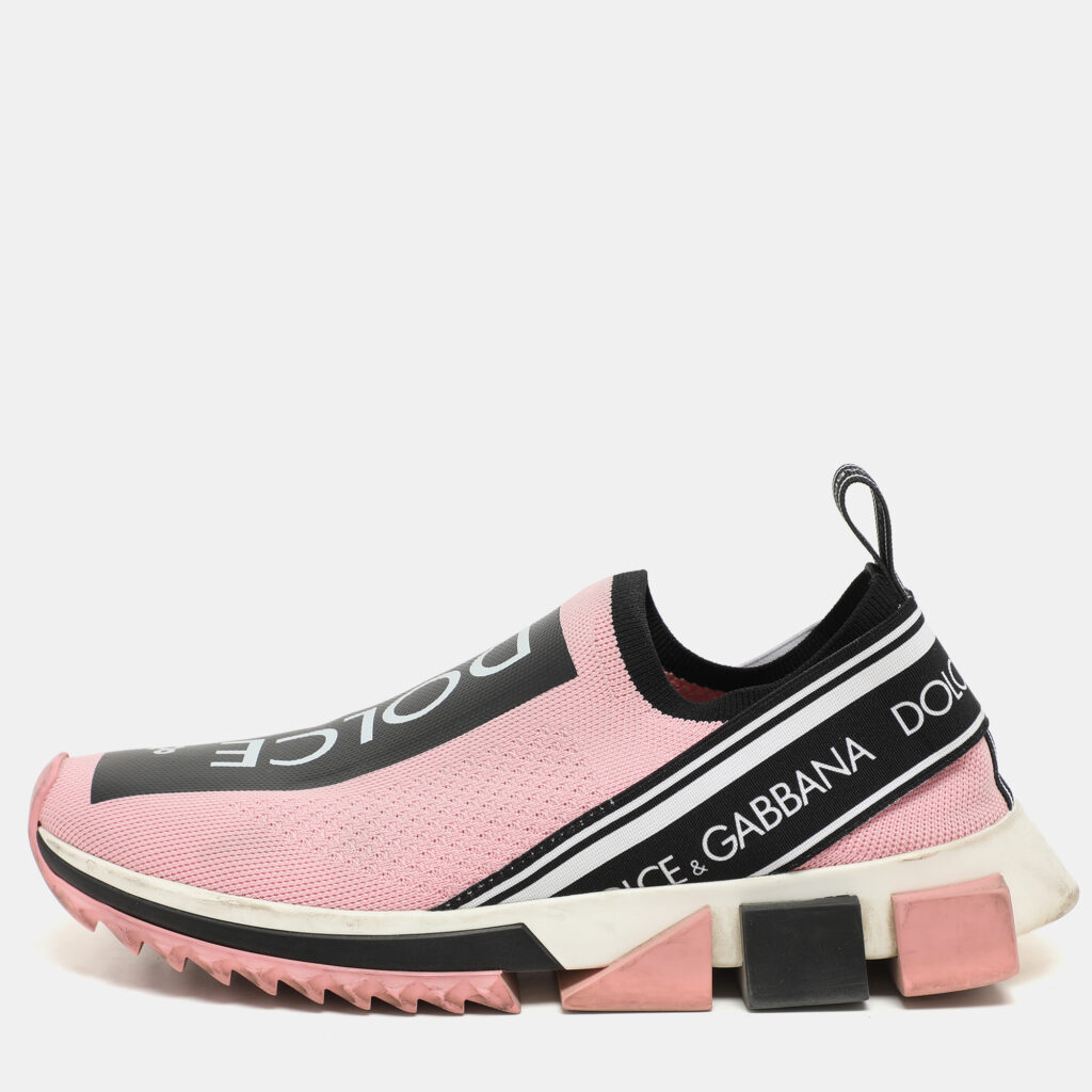 Dolce & Gabbana Pink Stretch Fabric Sorrento Slip-On Sneakers Size 39