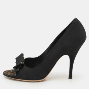 D&G Black Fabric Bow Peep Toe Pumps Size 39.5