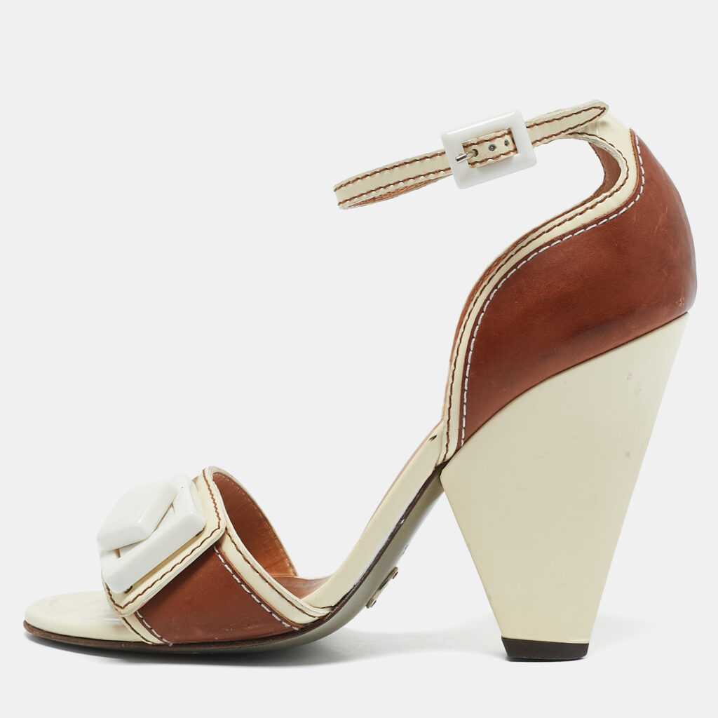Dolce & Gabbana Brown/Cream Leather Vintage Ankle Strap Sandals Size 37.5