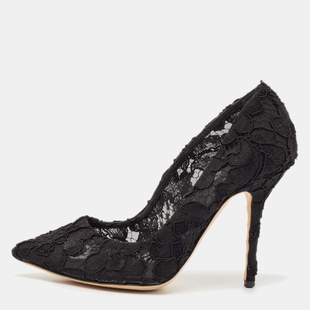 luxury-women-dolcegabbana-used-shoes-p1137632-003 Dolce & Gabbana Black Lace Bellucci Pointed Toe Pumps Size 39