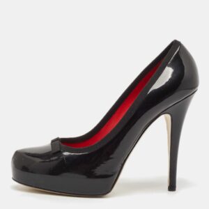 Dolce & Gabbana Black Patent Leather Bow Platform Pumps Size 40