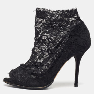 Dolce & Gabbana Black Lace Open Toe Ankle Boots Size 40