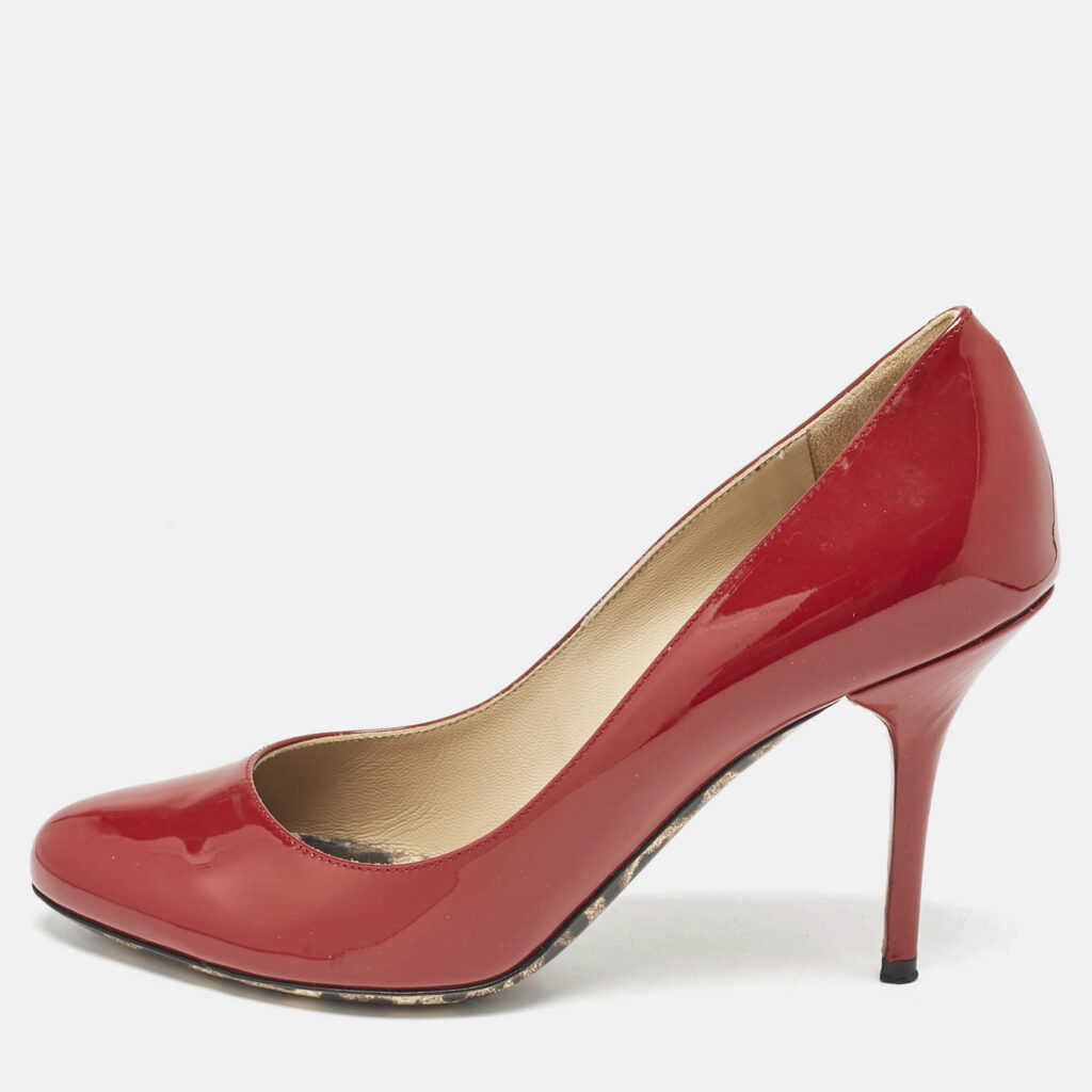 luxury-women-dolcegabbana-used-shoes-p1144694-010 Dolce & Gabbana Dark Red Patent Leather Round Toe Pumps Size 39