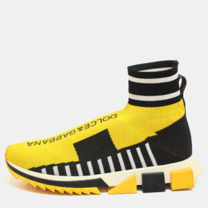 Dolce & Gabbana Yellow/Black Knit Fabric Logo Print Slip On Sneakers Size 40