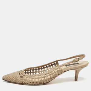 Dolce & Gabbana Beige Woven Leather Slingback Pumps Size 41