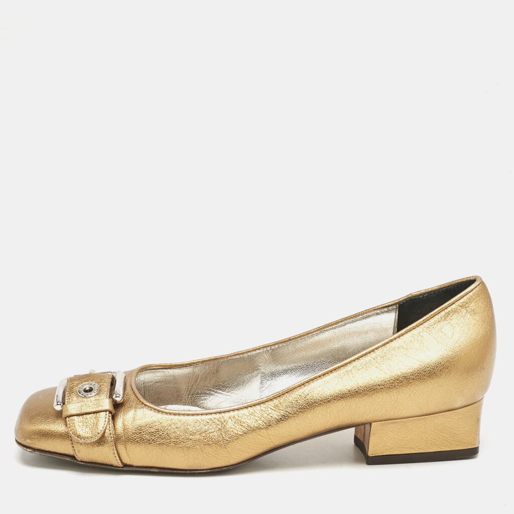 luxury-women-dolcegabbana-used-shoes-p1146682-003 Dolce & Gabbana Metallic Gold Leather Block Heel Pumps Size 39
