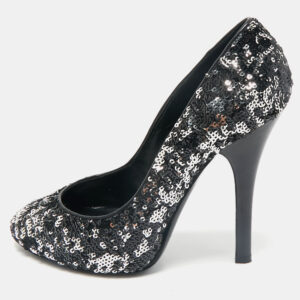 Dolce & Gabbana Black/Silver Sequin Platform Pumps Size 38