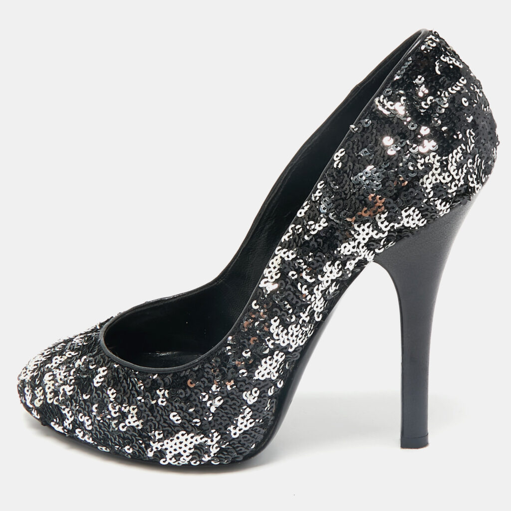 Dolce & Gabbana Black/Silver Sequin Platform Pumps Size 38